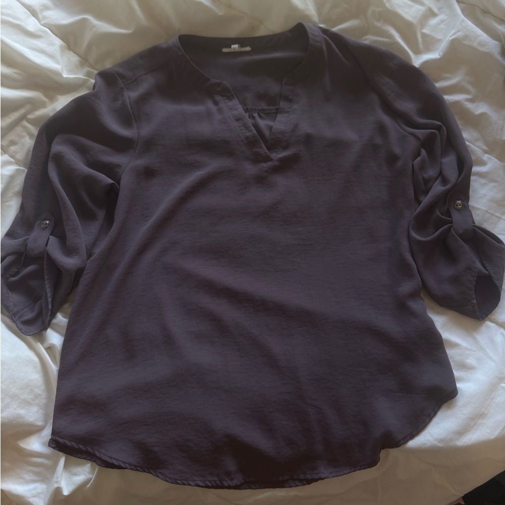 Maurices Gray Blouse with Mandarin Collar